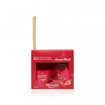 KIT AROMAS BRASIL DIFUSOR E SABONETE 250ML MORANGO SILVESTRE