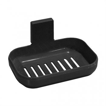 SABONETEIRA DE PAREDE PRETA COM SUPORTE ADESIVO