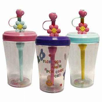 10396- COPO C/CANUDO FLORAL 520ML