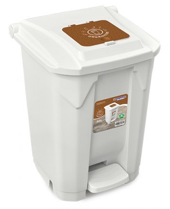 LIXEIRA 60L BRANCA ORGANICOS C/ RODA PEDAL TAMPA CLICK