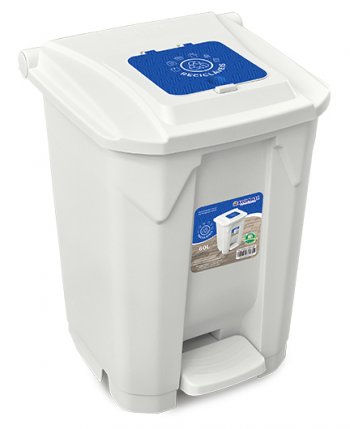 LIXEIRA 60LTS BRANCA RECICLAVEIS C/ RODA PEDAL  TAMPA CLICK