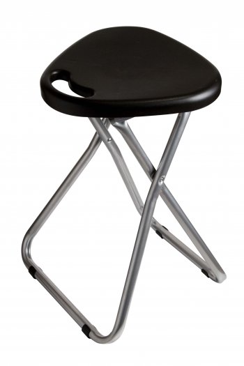 Banqueta Dobrável  c/ alça Prata  Assento Preto
