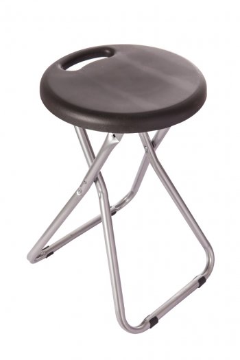 Banqueta Dobrável  Prata redonda com Assento Preto
